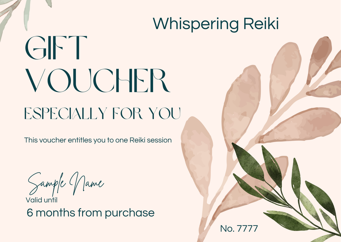 Gift voucher for one face to face Reiki treatment in Leek, Staffordshire